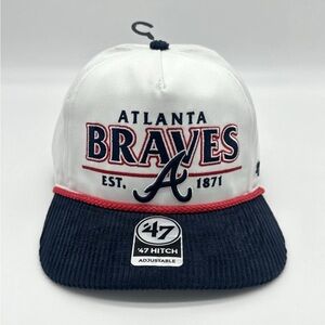 Atlanta Braves '47 Rustic Hitch White Navy Adjustable Cap Snap Back Logo MLB